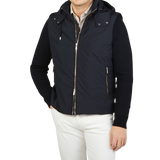 Moorer Navy Blue Down Padded Knitted Sleeve Bomber Feature