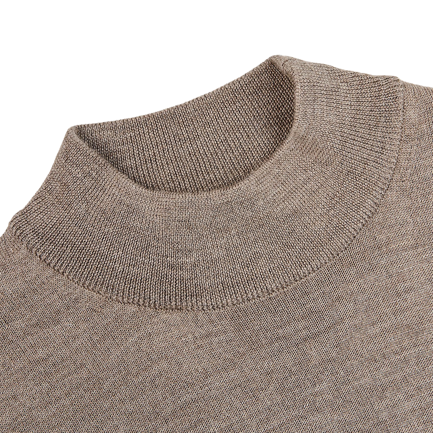 Morgano Taupe Beige Extrafine Merino Wool Mockneck Collar