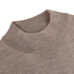 Morgano Taupe Beige Extrafine Merino Wool Mockneck Collar