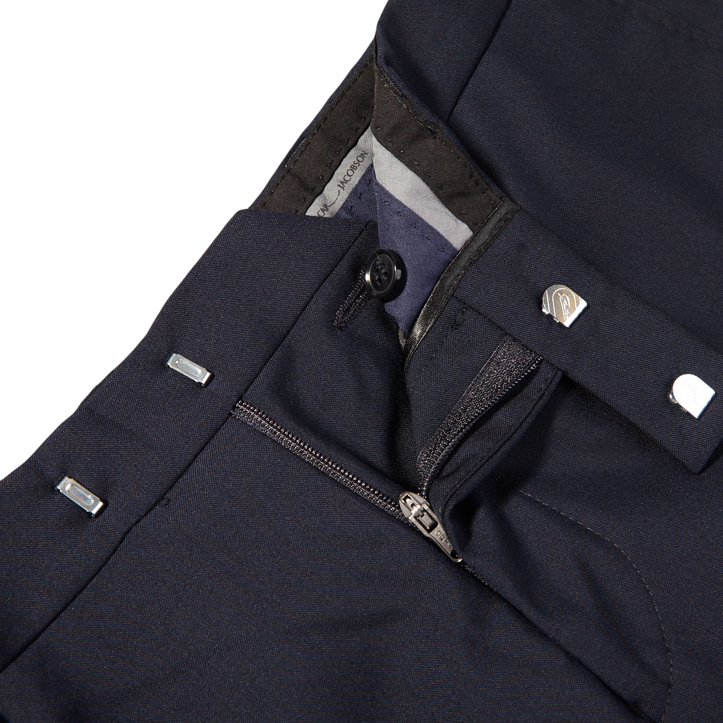 Oscar Jacobson Navy Damien Wool Suit Trousers Zipper