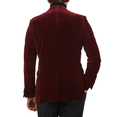 Oscar Jacobson Burgundy Cotton Velvet Frampton Dinner Jacket Back