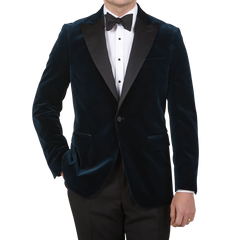 Oscar Jacobson Dark Blue Cotton Velvet Frampton Dinner Jacket Front