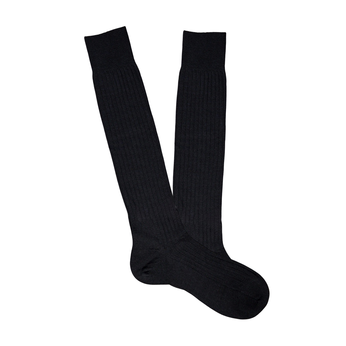 A pair of Black Merino Wool Ribbed Knee Socks by Pantherella on a white background.