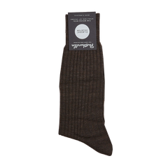 Pantherella Brown Merino Wool Ribbed Ankle Socks Closed