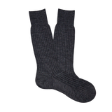 A pair of Charcoal Merino Wool Ribbed Ankle Socks by Pantherella on a white background.
