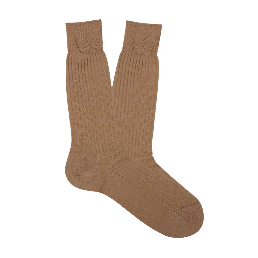 Pantherella Dark Camel Merino Wool Ribbed Ankle Socks Feature