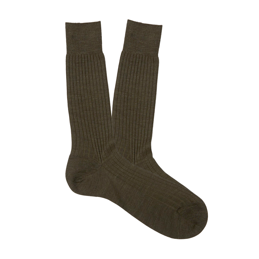 Pantherella Dark Olive Merino Wool Ribbed Ankle Socks Feature