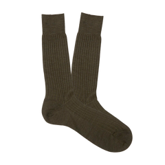 Pantherella Dark Olive Merino Wool Ribbed Ankle Socks Feature