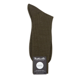 Pantherella Dark Olive Merino Wool Ribbed Ankle Socks Fold