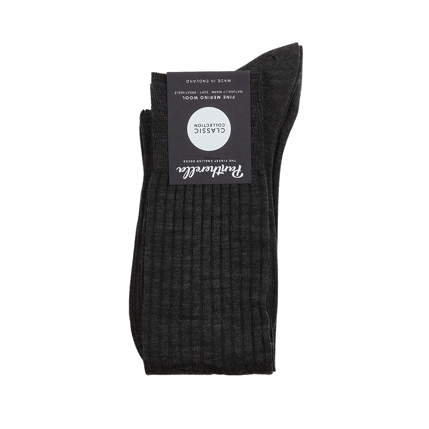 Pantherella Grey Merino Wool Ribbed Knee Socks Fold