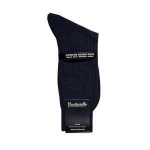 Pantherella Navy Merino Wool Ribbed Ankle Socks Folded.