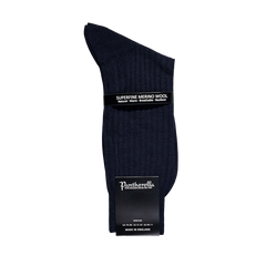 Pantherella Navy Merino Wool Ribbed Ankle Socks Folded.