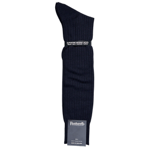 Pantherella Navy Merino Wool Ribbed Knee Socks Folded.