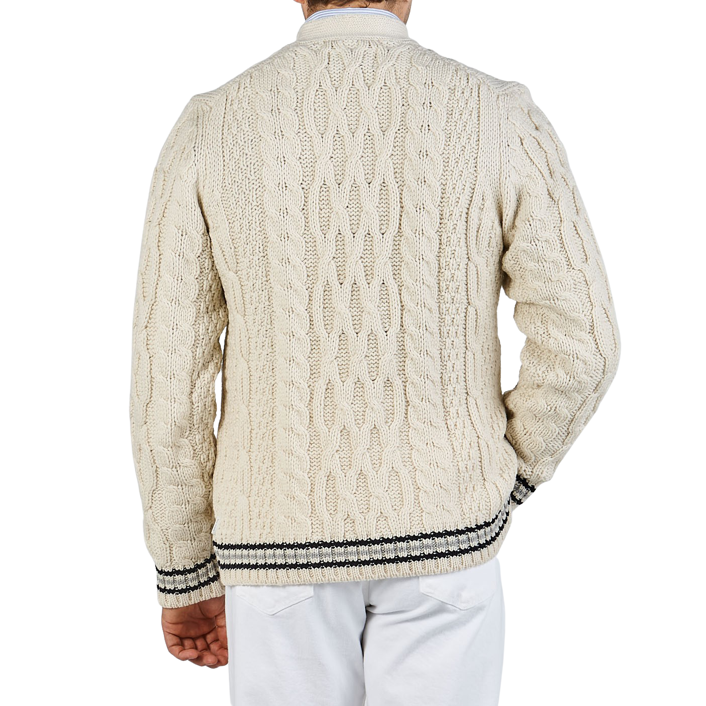 Peregrine Ecru Merino Wool Cable Knit Cardigan BackPeregrine Ecru Merino Wool Cable Knit Cardigan Back