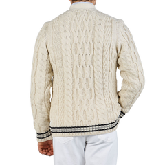 Peregrine Ecru Merino Wool Cable Knit Cardigan BackPeregrine Ecru Merino Wool Cable Knit Cardigan Back