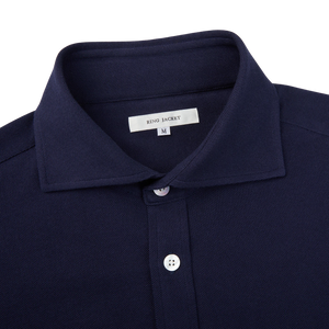 Ring Jacket Navy Blue Cotton Pique Casual Shirt Collar