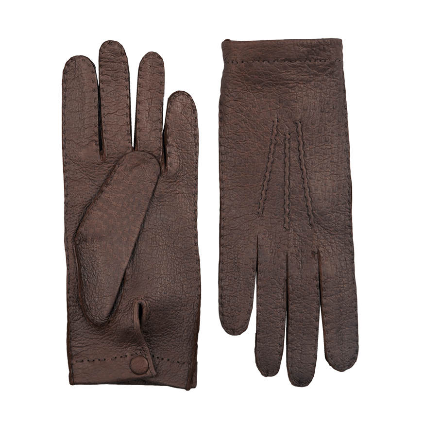 Siena Drak Brown Peccary Unlined Palm Button Gloves Closed