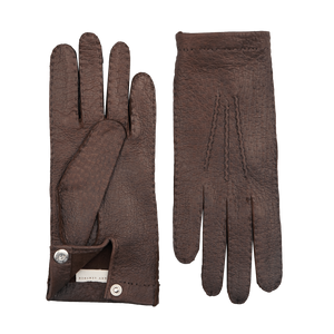 Siena Drak Brown Peccary Unlined Palm Button Gloves Open