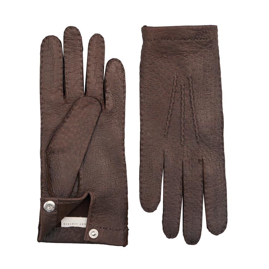 Siena Drak Brown Peccary Unlined Palm Button Gloves Open