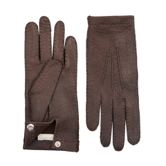 Siena Drak Brown Peccary Unlined Palm Button Gloves Open