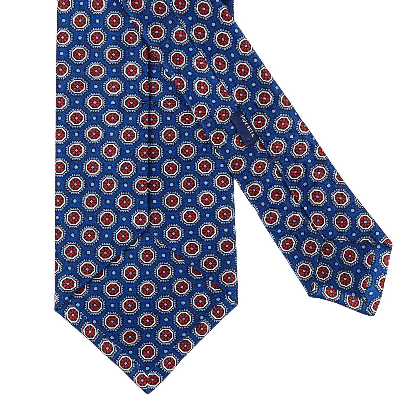 Silvio Fiorello Indigo Blue Silk Print Self-Tipped Tie Back