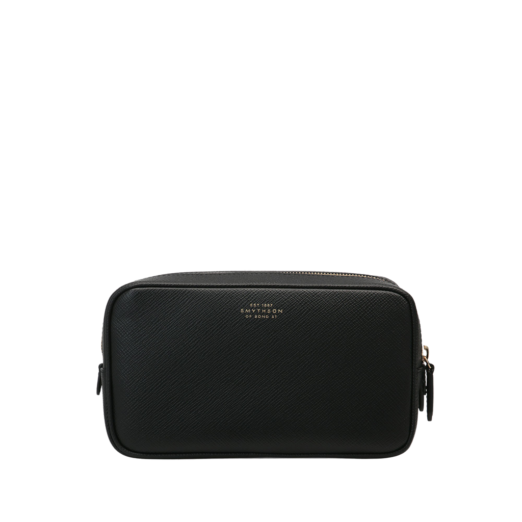 Black Panama Leather Double Zip Washbag