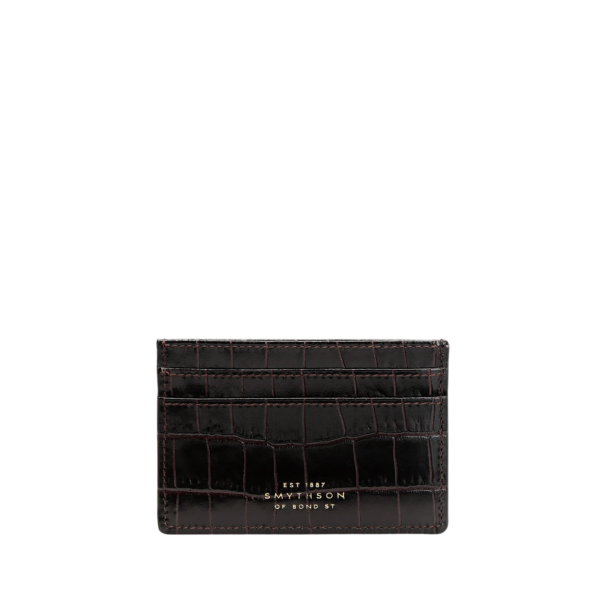 Smythson Brown Mara Leather Flat Card Holder Front