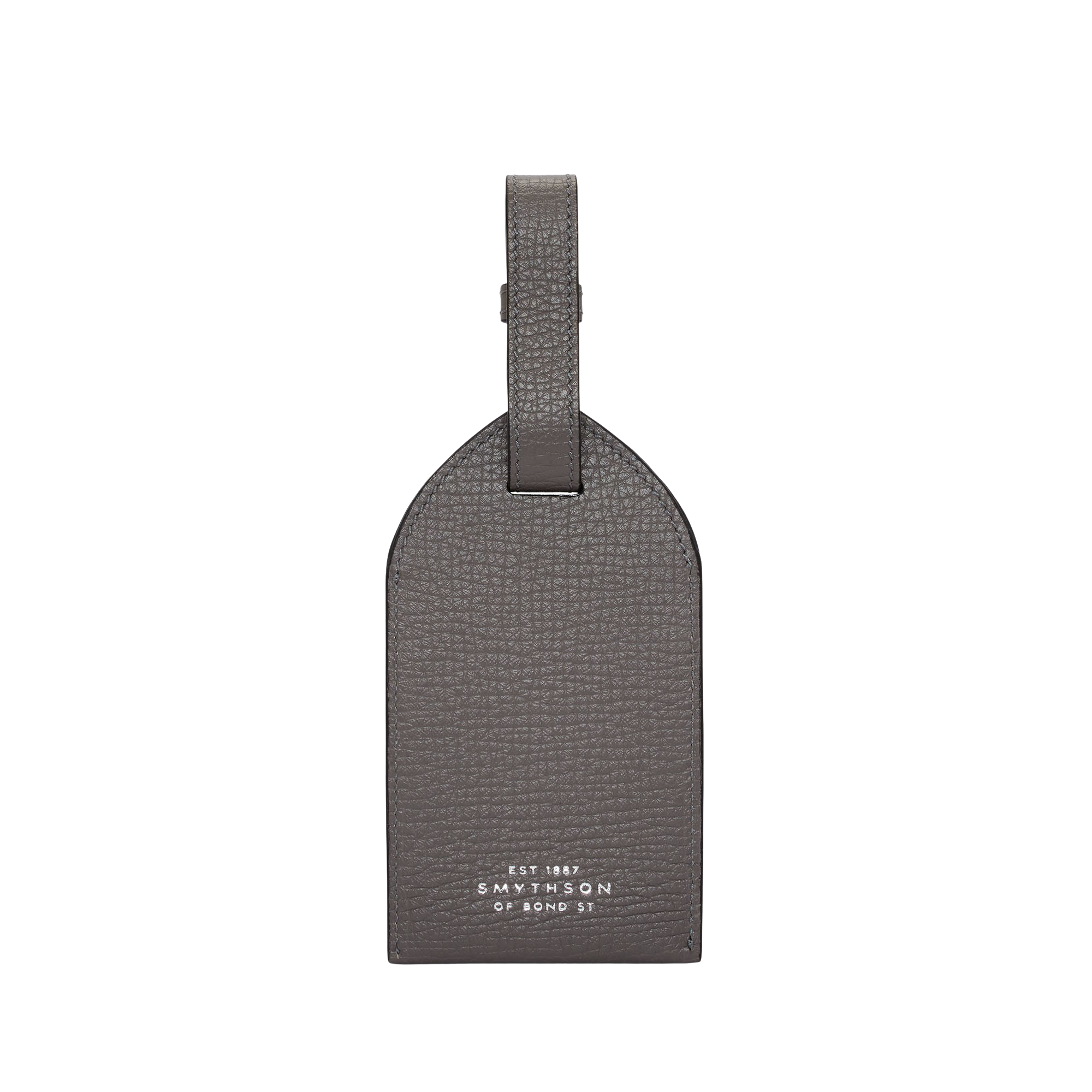 Smythson Dark Steel Ludlow Leather Luggage Tag Front