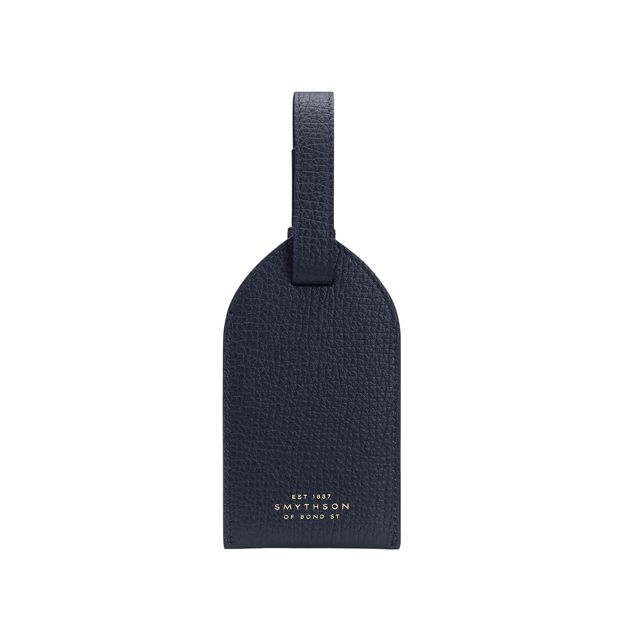 Smythson Navy Ludlow Leather Luggage Tag Front