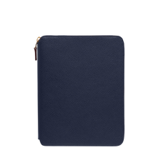 Smythson Navy Panama Leather A5 Zip Folder Front