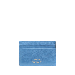 Smythson Nile Blue Panama Leather Flat Card Holder Front