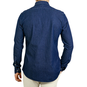 Stenströms Blue Denim Cut-Away Slimline Shirt Back