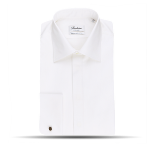 Stenströms White Fitted Body Fly Front Tuxedo Shirt