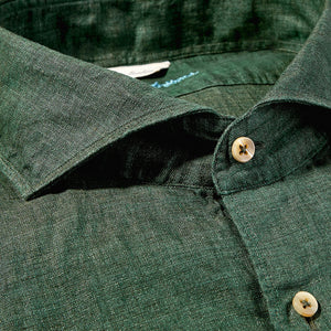 Stenströms Green Linen Cut Away Slimline Shirt Collar