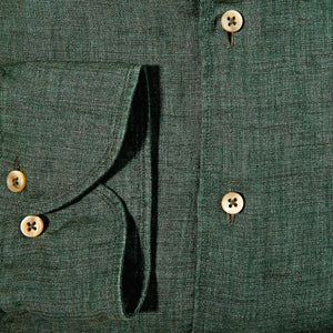 Stenströms Green Linen Cut Away Slimline Shirt Cuff