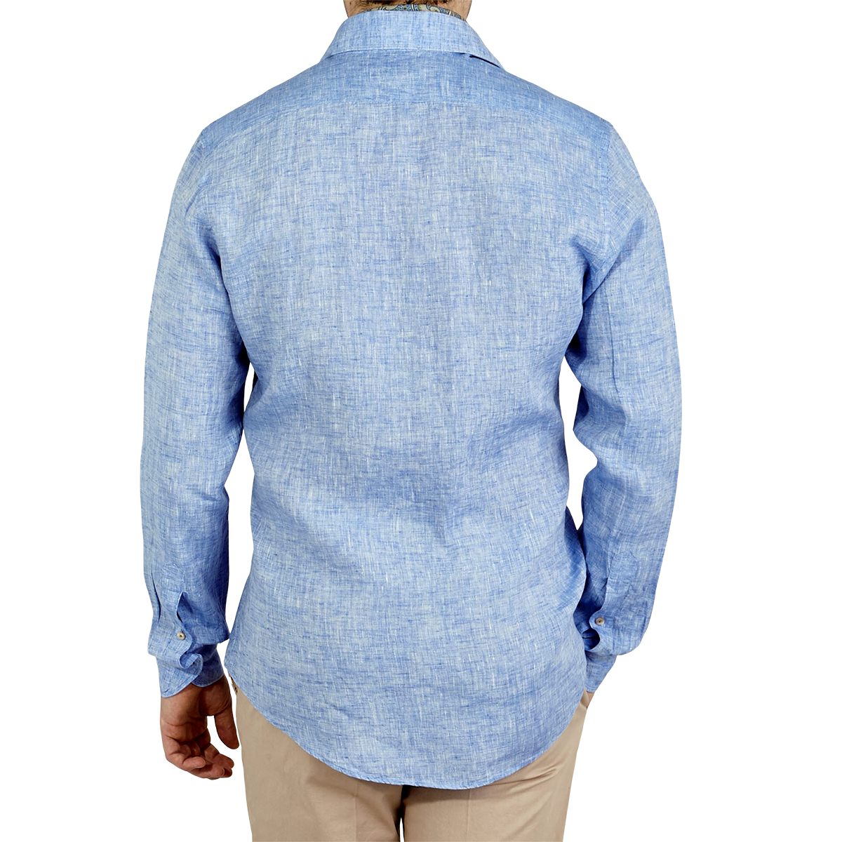 Stenströms Light Blue Linen Cut Away Fitted Body Shirt Back