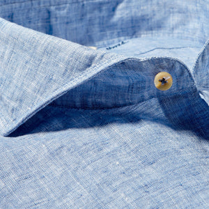 Stenströms Light Blue Linen Cut Away Fitted Body Shirt Collar