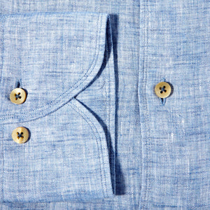 Stenströms Light Blue Linen Cut Away Fitted Body Shirt Cuff