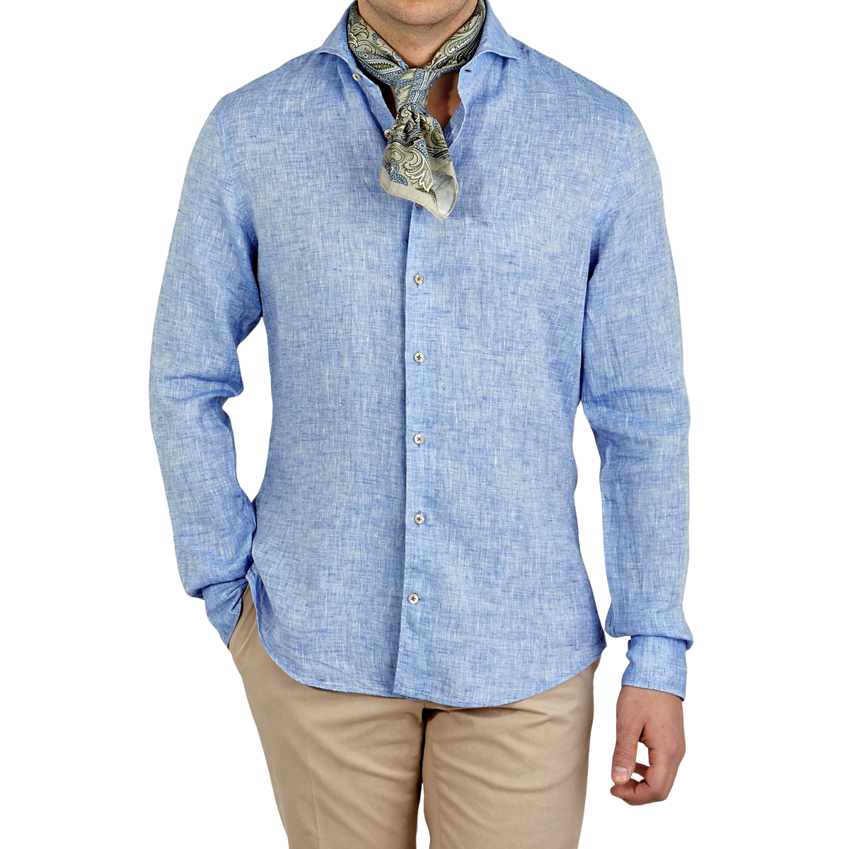 Stenströms Light Blue Linen Cut Away Fitted Body Shirt Front