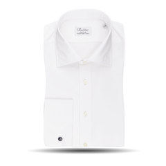 Stenströms White Fitted Body Double Cuff Shirt Front