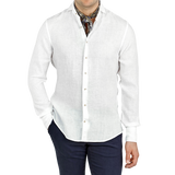 Stenströms White Linen Cut Away Slimline Shirt Front