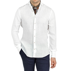 Stenströms White Linen Cut Away Slimline Shirt Front