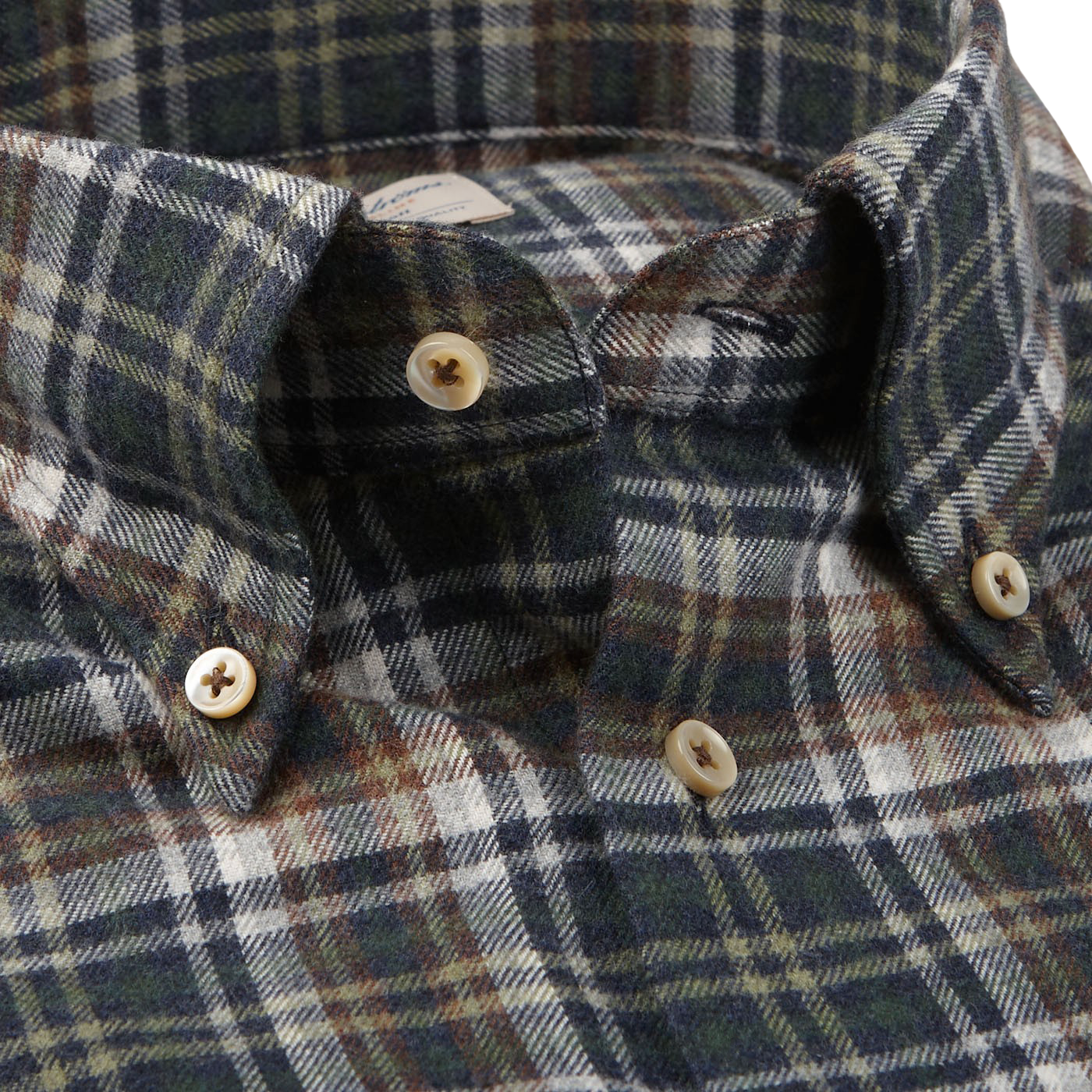 Stenströms Green Checked Cotton Flannel Fitted Body Shirt Open