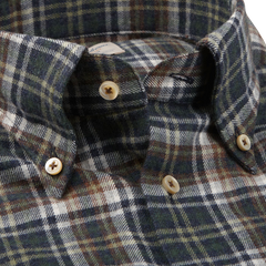 Stenströms Green Checked Cotton Flannel Fitted Body Shirt Open