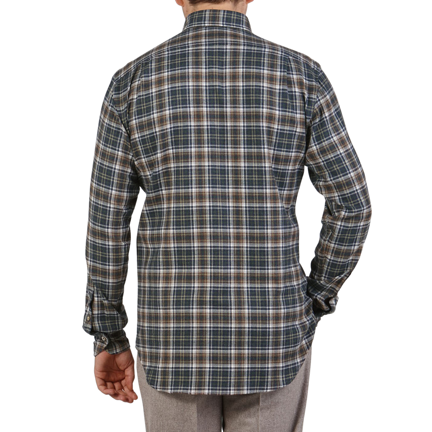 Stenströms Green Checked Cotton Flannel Slimline Shirt Back1