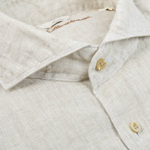 Stenströms Light Beige Linen Slimline Shirt Closed