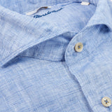 Stenströms Light Blue Linen Cutaway Slimline Shirt Closed