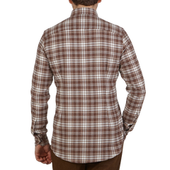 Stenströms Rust Brown Checked Cotton Flannel Slimline Shirt Back