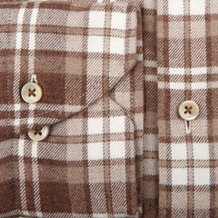 Stenströms Rust Brown Checked Cotton Flannel Slimline Shirt Cuff