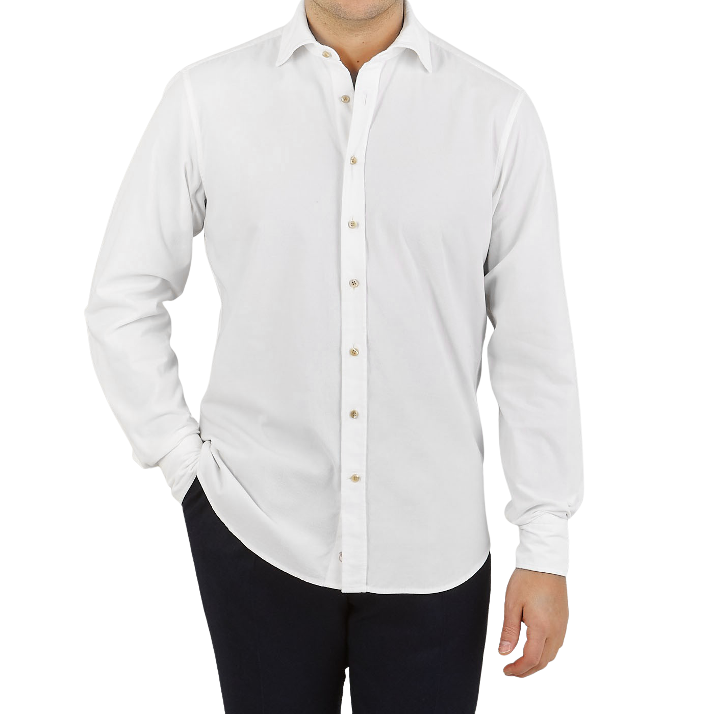 Stenströms White Cotton Corduroy Fitted Body Shirt Front